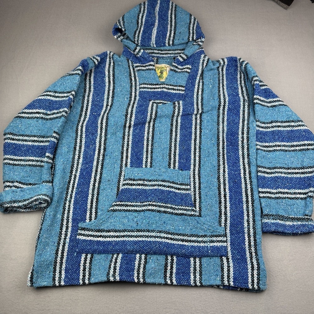 Iguana Jack Baja Hoodie Blue Striped Drug Rug Pullover Surf Skater Men XL